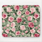 Pink Red Green Roses Floral マウスパッド (正面)
