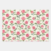 Pink Red Green Roses Floral Birthday ラッピングペーパーシート (正面2)