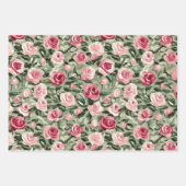 Pink Red Green Roses Floral Birthday ラッピングペーパーシート (正面)