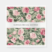 Pink Red Green Roses Floral Bridal Shower スタンダードランチョンナプキン (正面)