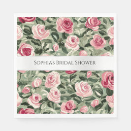 Pink Red Green Roses Floral Bridal Shower スタンダードランチョンナプキン