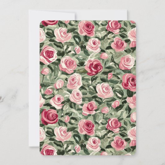 Pink Red Green Roses Floral Bridal Shower 招待状 (裏面)