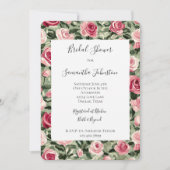 Pink Red Green Roses Floral Bridal Shower 招待状 (正面)