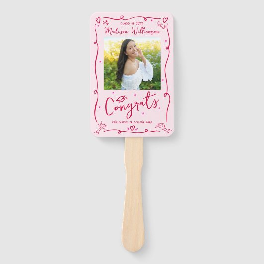 Pink Red Hand Drawn Doodle Graduation 2 Photo Fun ハンドファン (正面)