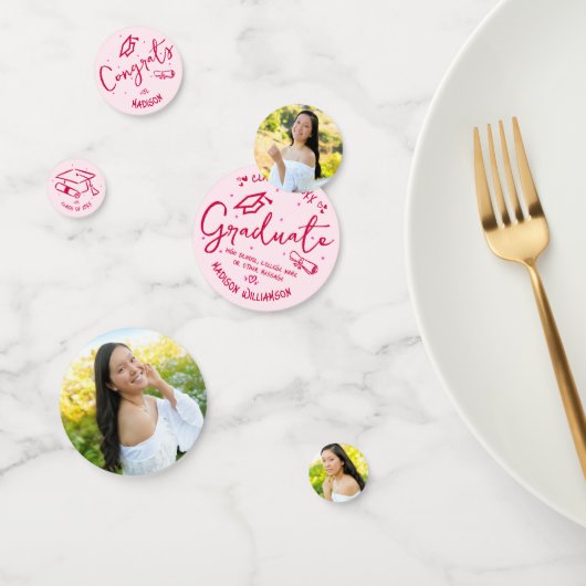 Pink Red Hand Drawn Doodles Graduation 3 Photo Fun コンフェッティ (グループ)
