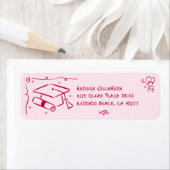 Pink Red Hand Drawn Doodles Graduation Cap Address ラベル (インサイチュ)