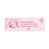 Pink Red Hand Drawn Doodles Graduation Cap Address ラベル (正面)