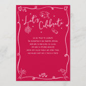 Pink Red Hand Drawn Doodles Graduation Photo Retro 案内状 (裏面)