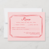 Pink + Red Hand Written Wedding RSVP Card (正面)