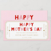 Pink Red Happy Mother's Day Gift Voucher Card 招待状 (正面/裏面)
