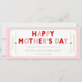 Pink Red Happy Mother's Day Gift Voucher Card 招待状