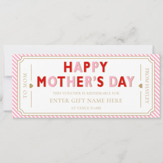 Pink Red Happy Mother's Day Gift Voucher Card 招待状