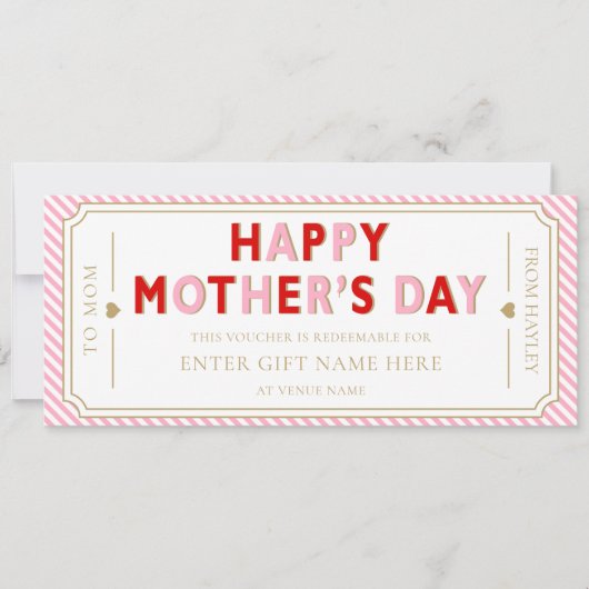 Pink Red Happy Mother's Day Gift Voucher Card 招待状 (正面)