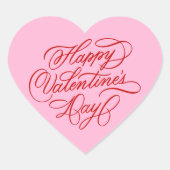 Pink & Red Happy Valentines Day Calligraphy  ハートシール (正面)