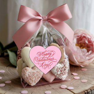 Pink & Red Happy Valentines Day Calligraphy  ハートシール