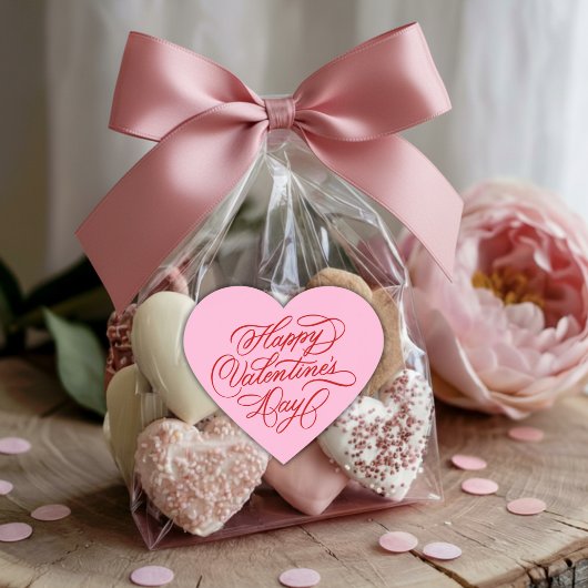 Pink & Red Happy Valentines Day Calligraphy  ハートシール