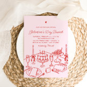Pink & Red Heart Galentine's Day Brunch 招待状