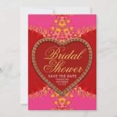 Pink Red Heart Gold Lace Girls Party Bridal Shower 招待状 (正面)
