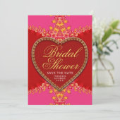 Pink Red Heart Gold Lace Girls Party Bridal Shower 招待状 (スタンド正面)
