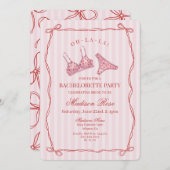 Pink & Red Heart Lingerie Bachelorette Party 招待状 (正面/裏面)
