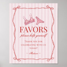 Pink & Red Heart Lingerie Bachelorette Party Favor ポスター