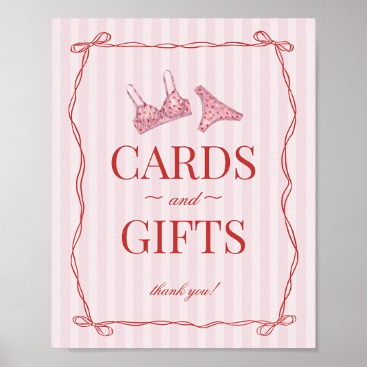 Pink & Red Heart Lingerie Shower Cards & Gifts ポスター (正面)