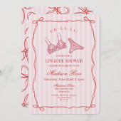 Pink & Red Heart Lingerie Shower Panty Party  招待状 (正面/裏面)