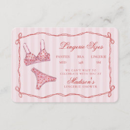Pink & Red Heart Lingerie Sizes Shower Bow エンクロージャーカード