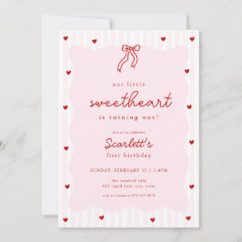 Pink Red Heart Little Sweetheart Birthday Invite 招待状