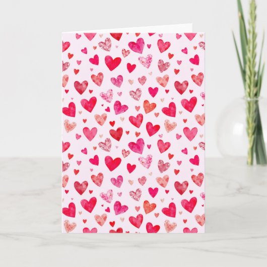 Pink Red Heart Paper Mache Valentines Day Card シーズンカード (正面)