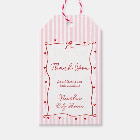 Pink Red Hearts Little Sweetheart Baby Shower ギフトタグ (正面)