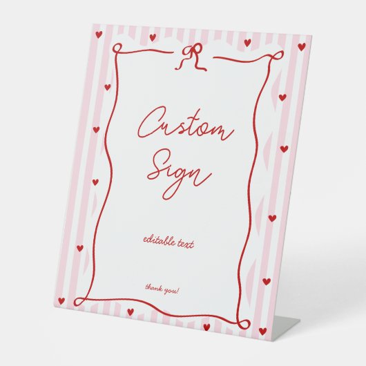 Pink Red Hearts Little Sweetheart Baby Shower 台座サイン (正面)