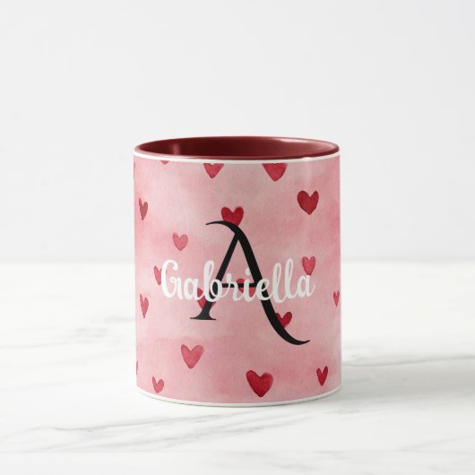 Pink Red Hearts Monogram Name マグカップ (中央)