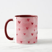 Pink Red Hearts Monogram Name マグカップ (左)