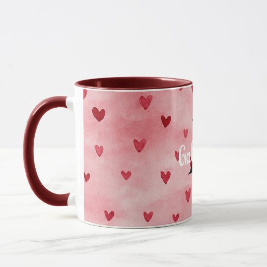 Pink Red Hearts Monogram Name マグカップ (左)
