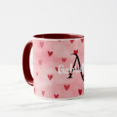 Pink Red Hearts Monogram Name マグカップ (正面左)
