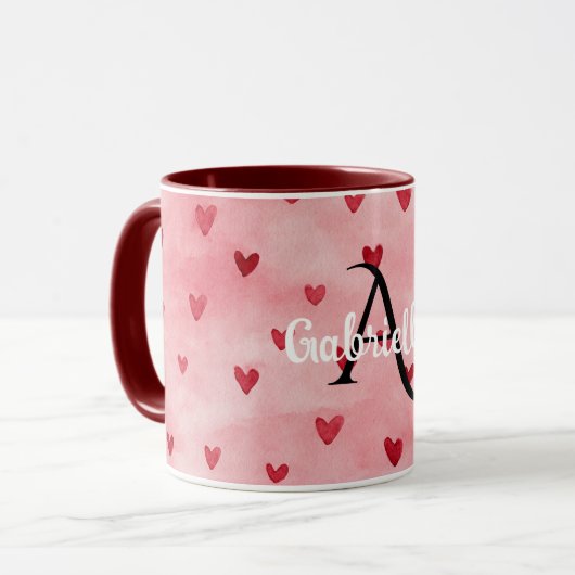 Pink Red Hearts Monogram Name マグカップ (正面左)