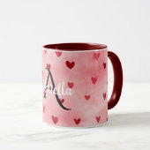 Pink Red Hearts Monogram Name マグカップ (正面右)