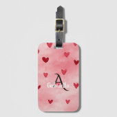 Pink Red Hearts Monogram Name ラゲッジタグ (正面縦)