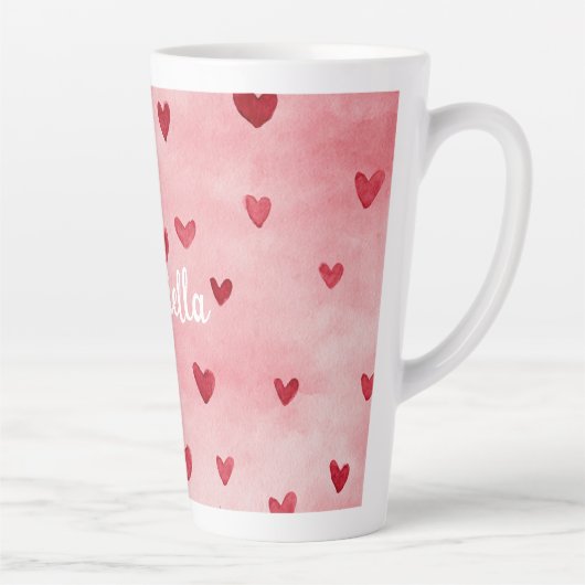 Pink Red Hearts Name カフェラテマグ (右)