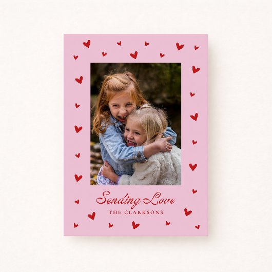 Pink Red Hearts One Photo Valentines Day Card 招待状