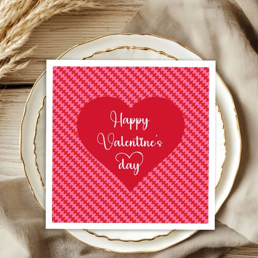 Pink Red Hearts Valentine Napkins Romantic Table  スタンダードカクテルナプキン