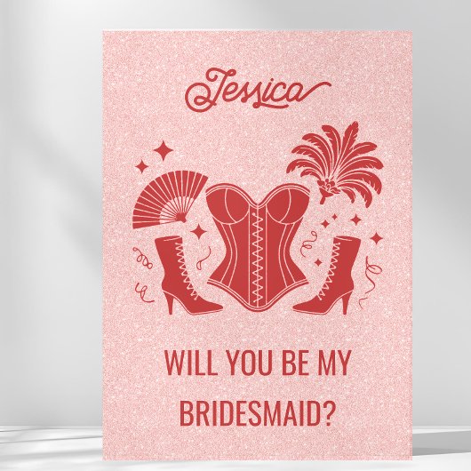 Pink + Red Las Vegas Showgirl Bridesmaid Proposal カード