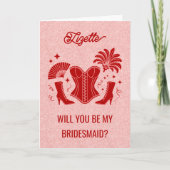 Pink + Red Las Vegas Showgirl Bridesmaid Proposal カード (正面)