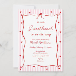 Pink Red Little Sweetheart Baby Shower Invitation 招待状