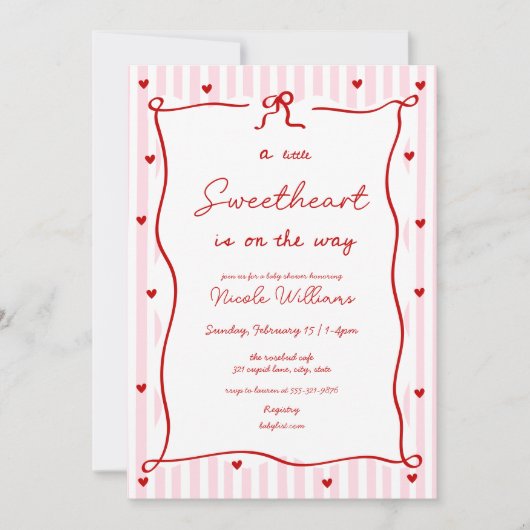 Pink Red Little Sweetheart Baby Shower Invitation 招待状 (正面)