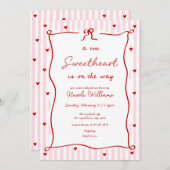 Pink Red Little Sweetheart Baby Shower Invitation 招待状 (正面/裏面)