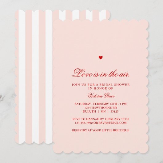 Pink & Red Love is in the Air Bridal Shower 招待状 (正面/裏面)