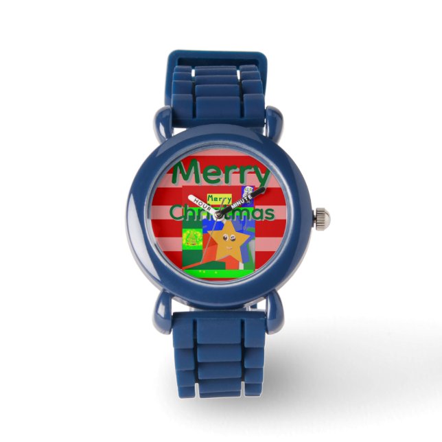 Pink Red Merry Christmas 腕時計 (正面)