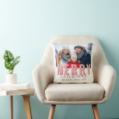 Pink Red Merry Christmas Script Family Photo クッション (椅子)